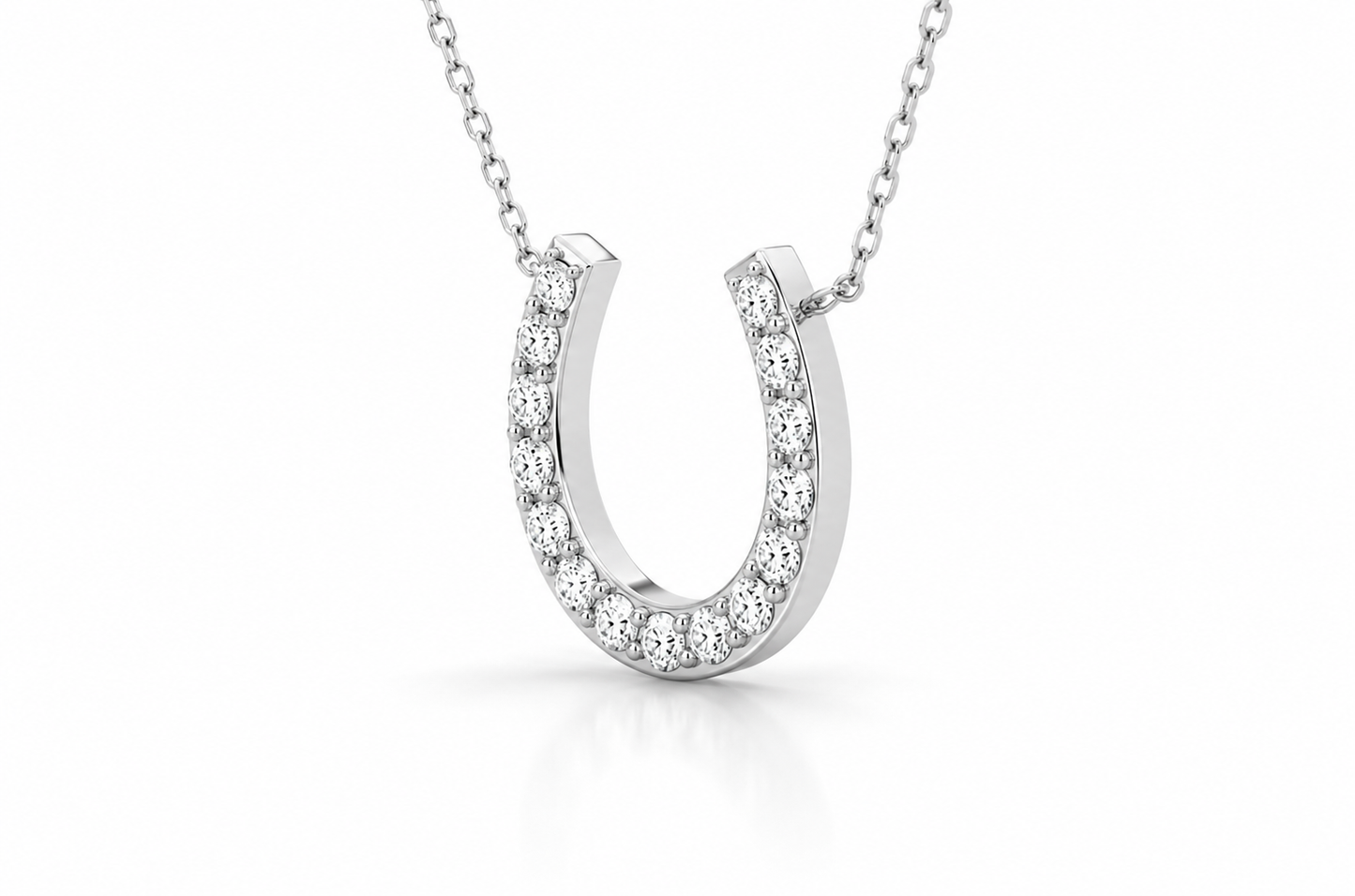 Lucky Horseshoe Paperclip Necklace | 14K White Gold with diamond
