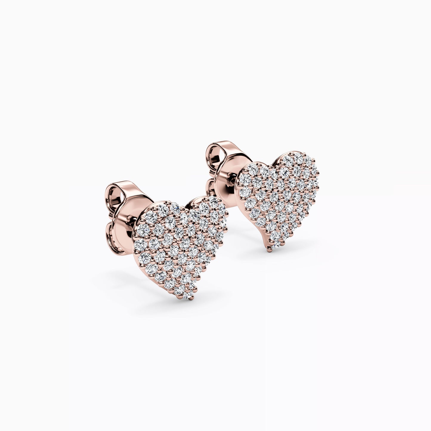 Diamond Heart Stud Earrings in 14K Gold