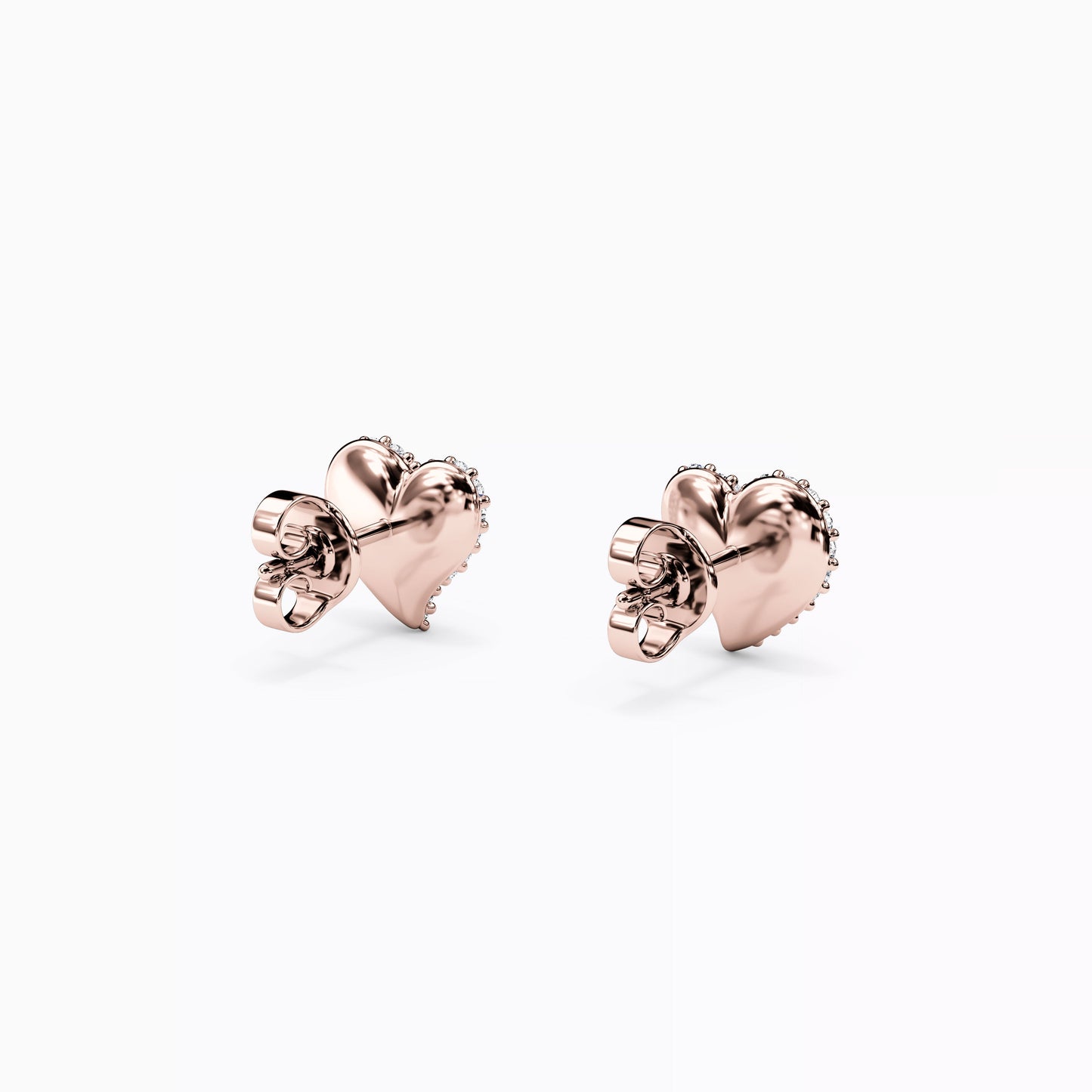 Diamond Heart Stud Earrings in 14K Gold