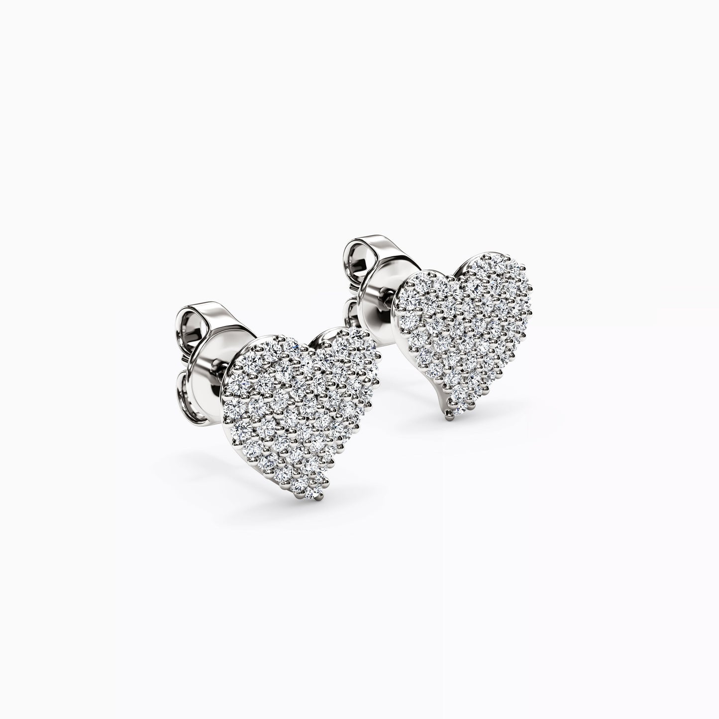 Diamond Heart Stud Earrings in 14K Gold