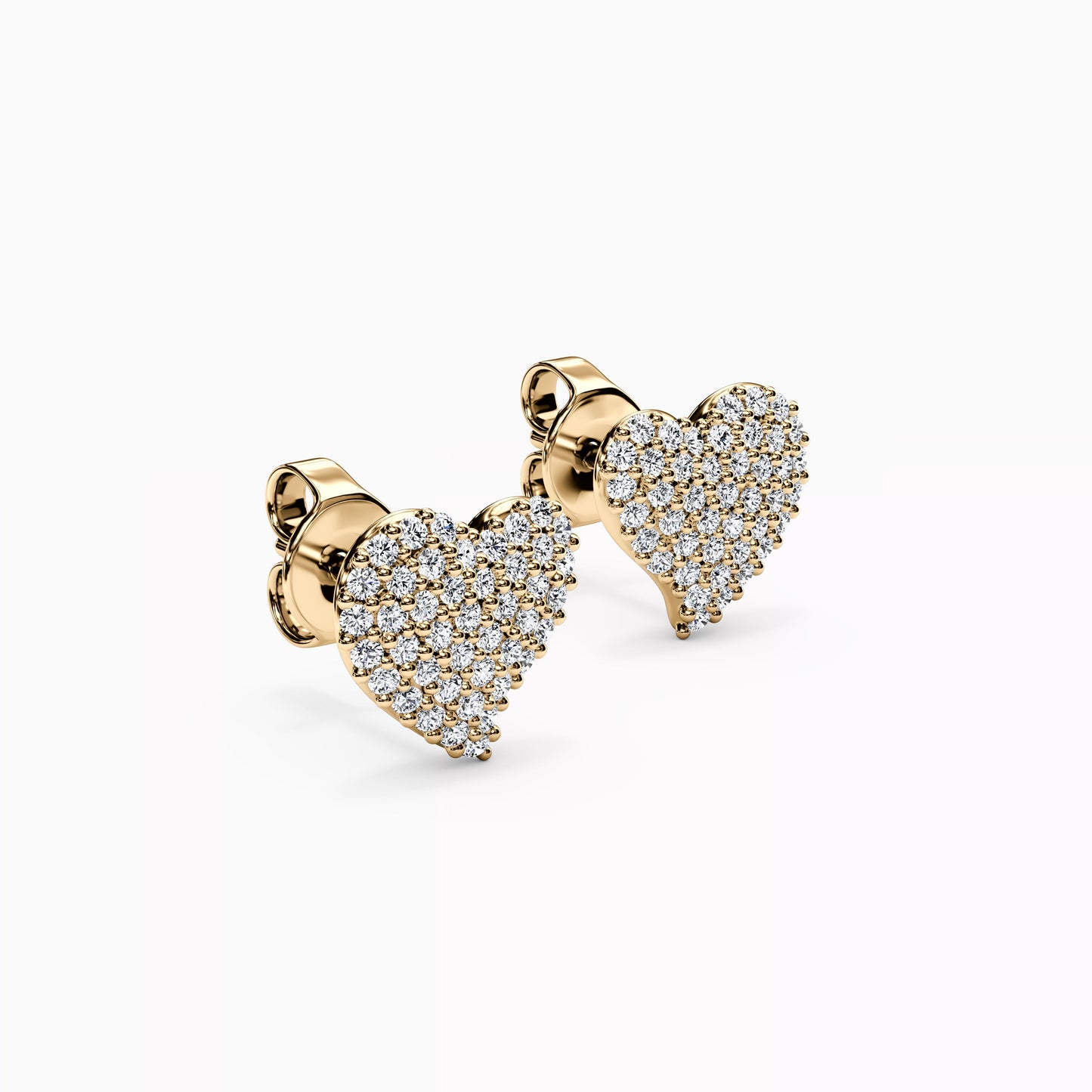 Diamond Heart Stud Earrings in 14K Gold