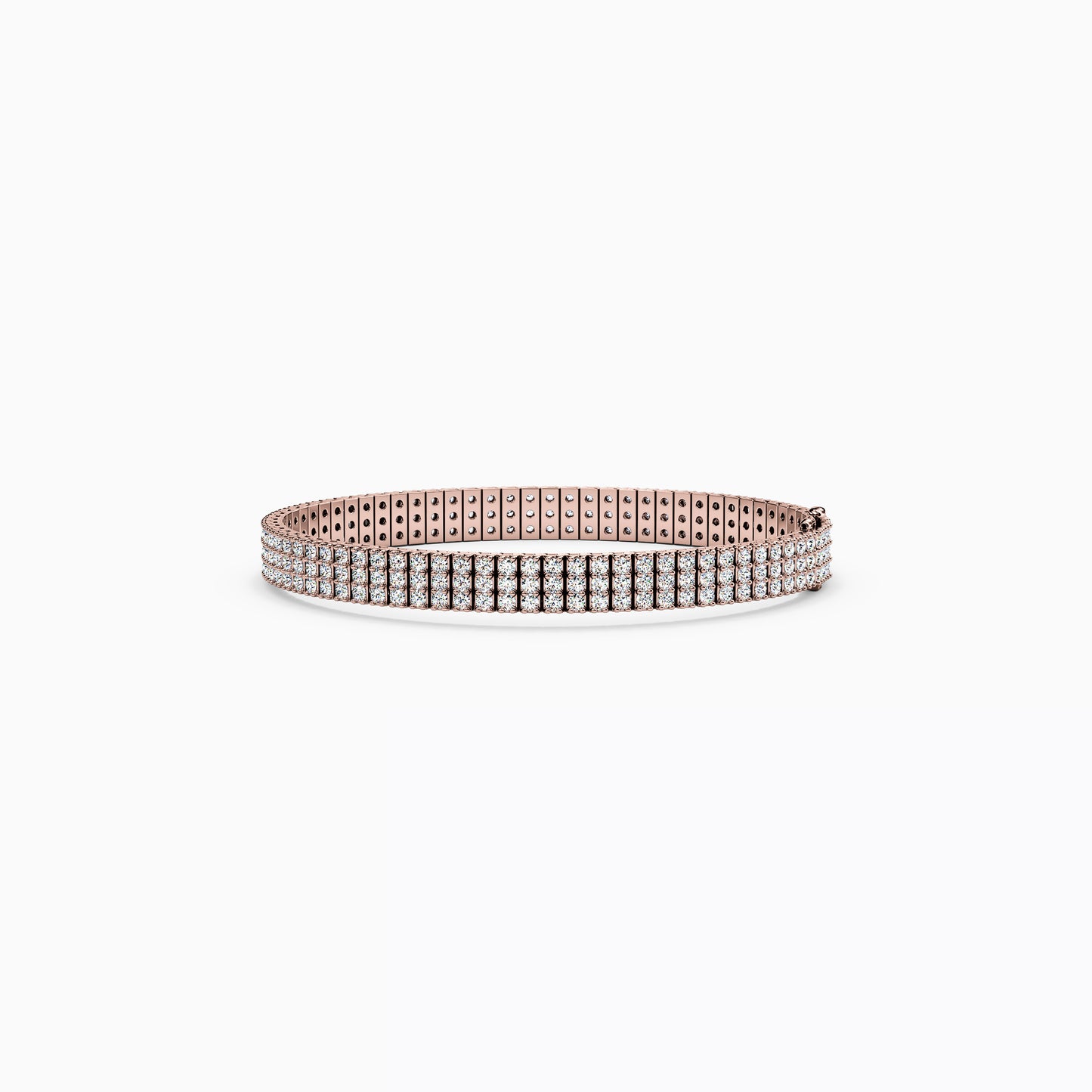 Three Row Shared Prong Tennis Bracelet in 14K Gold With Diamonds