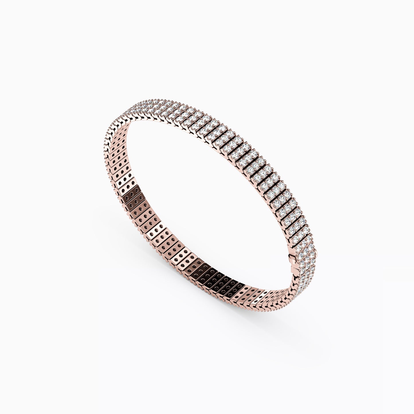 Three Row Shared Prong Tennis Bracelet in 14K Gold With Diamonds