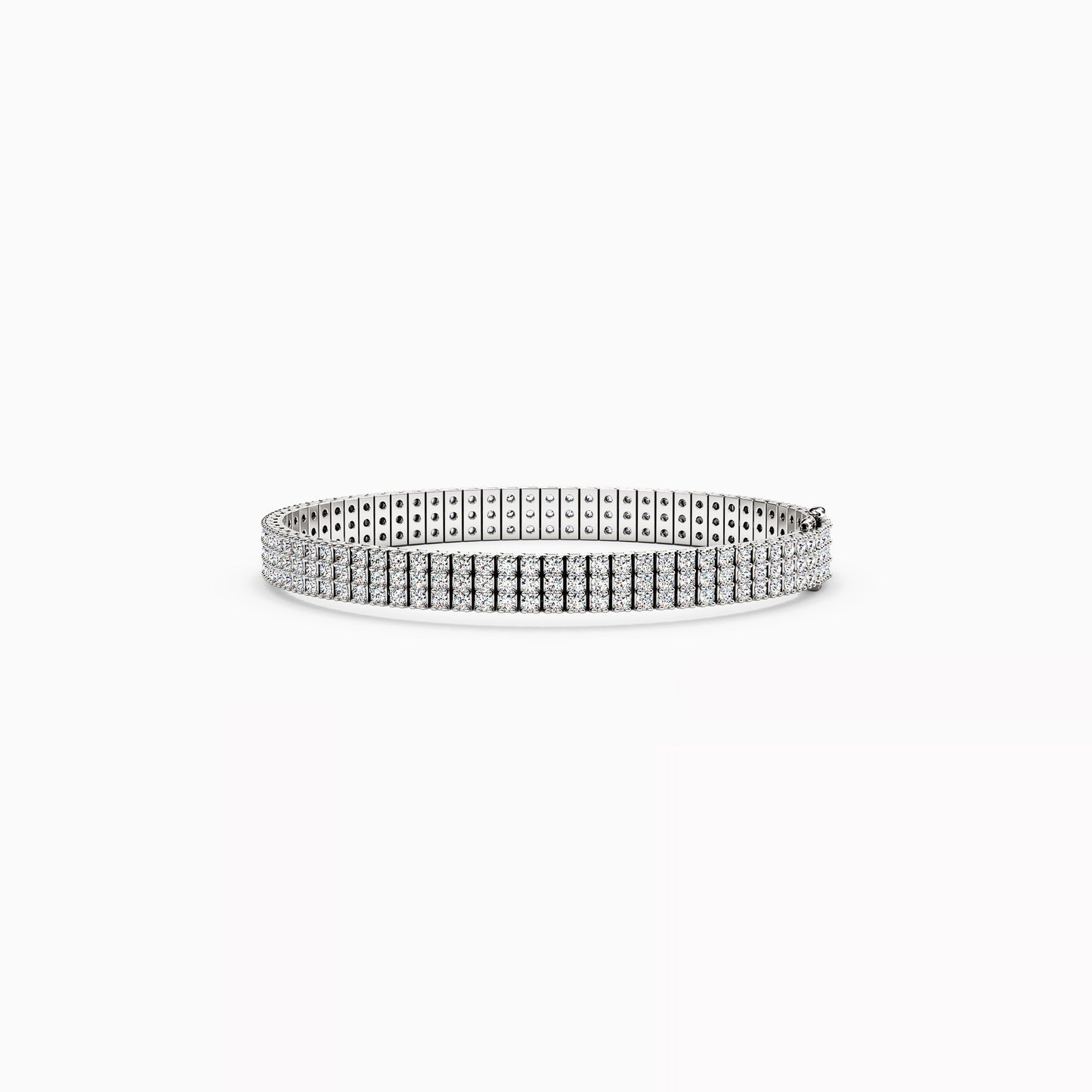 Three Row Shared Prong Tennis Bracelet in 14K Gold With Diamonds