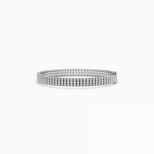 Three Row Shared Prong Tennis Bracelet in 14K Gold With Diamonds