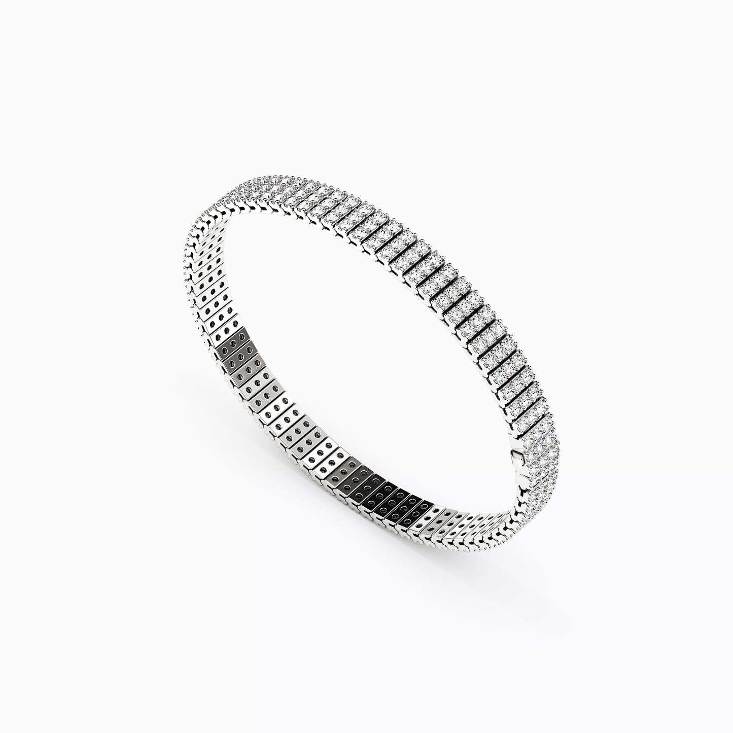 Three Row Shared Prong Tennis Bracelet in 14K Gold With Diamonds