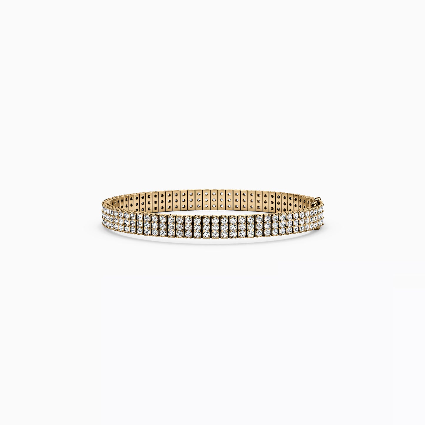 Three Row Shared Prong Tennis Bracelet in 14K Gold With Diamonds