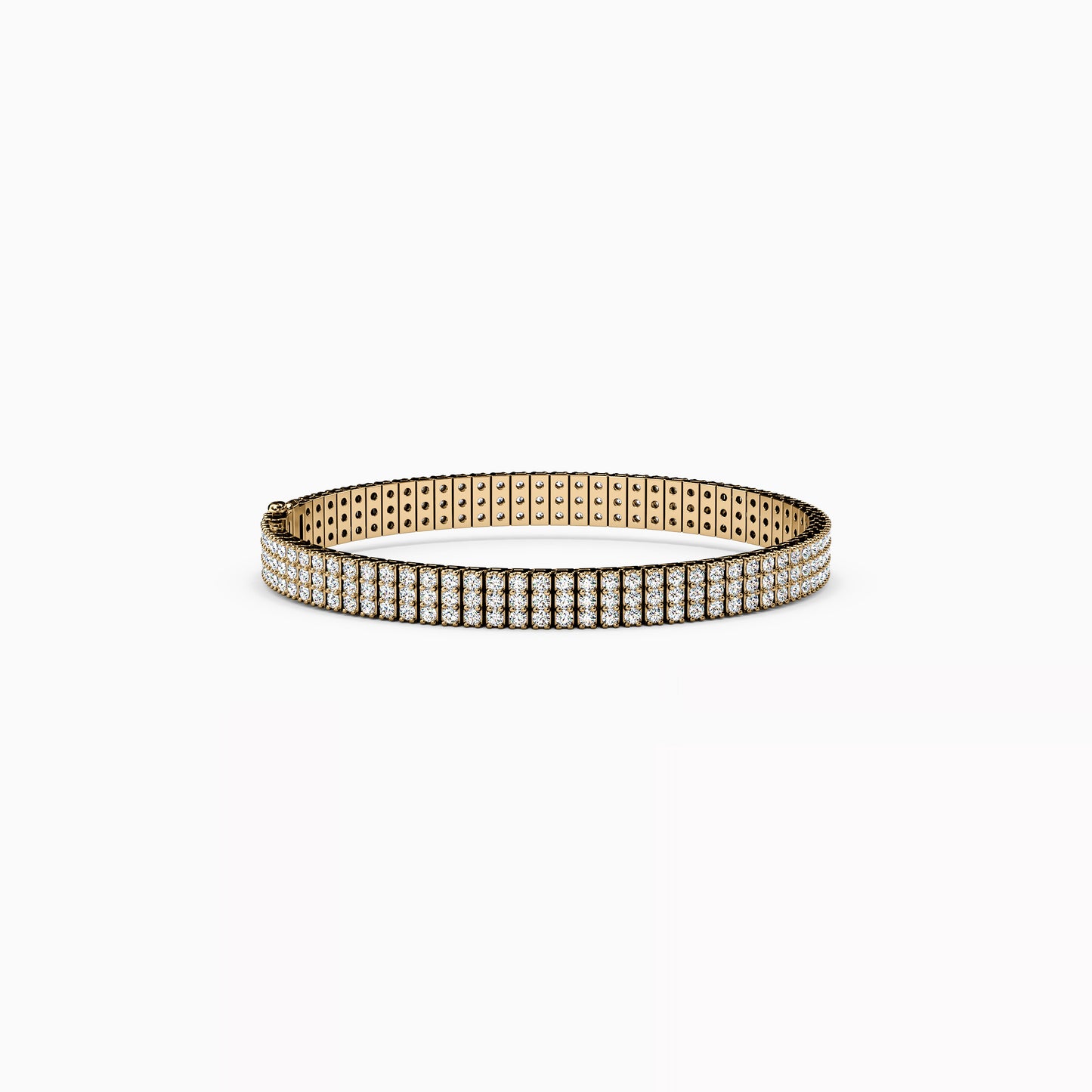 Three Row Shared Prong Tennis Bracelet in 14K Gold With Diamonds