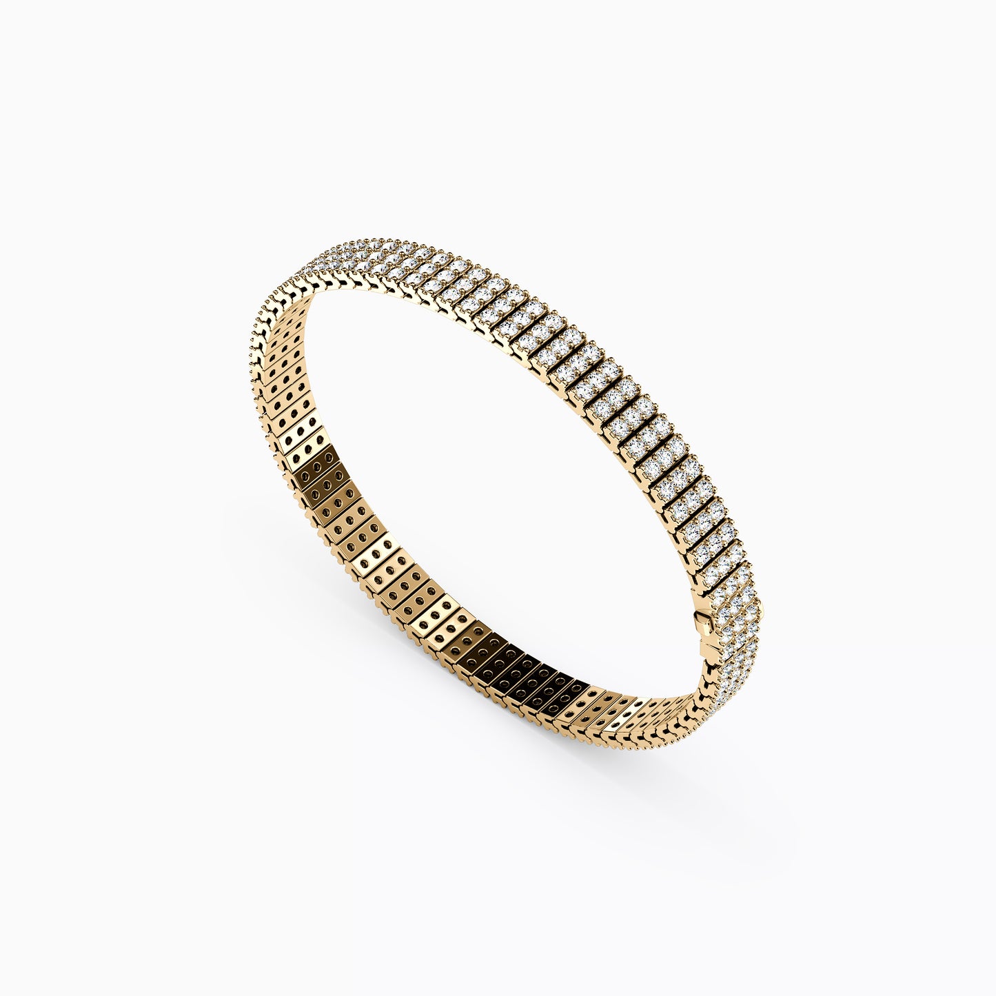 Three Row Shared Prong Tennis Bracelet in 14K Gold With Diamonds