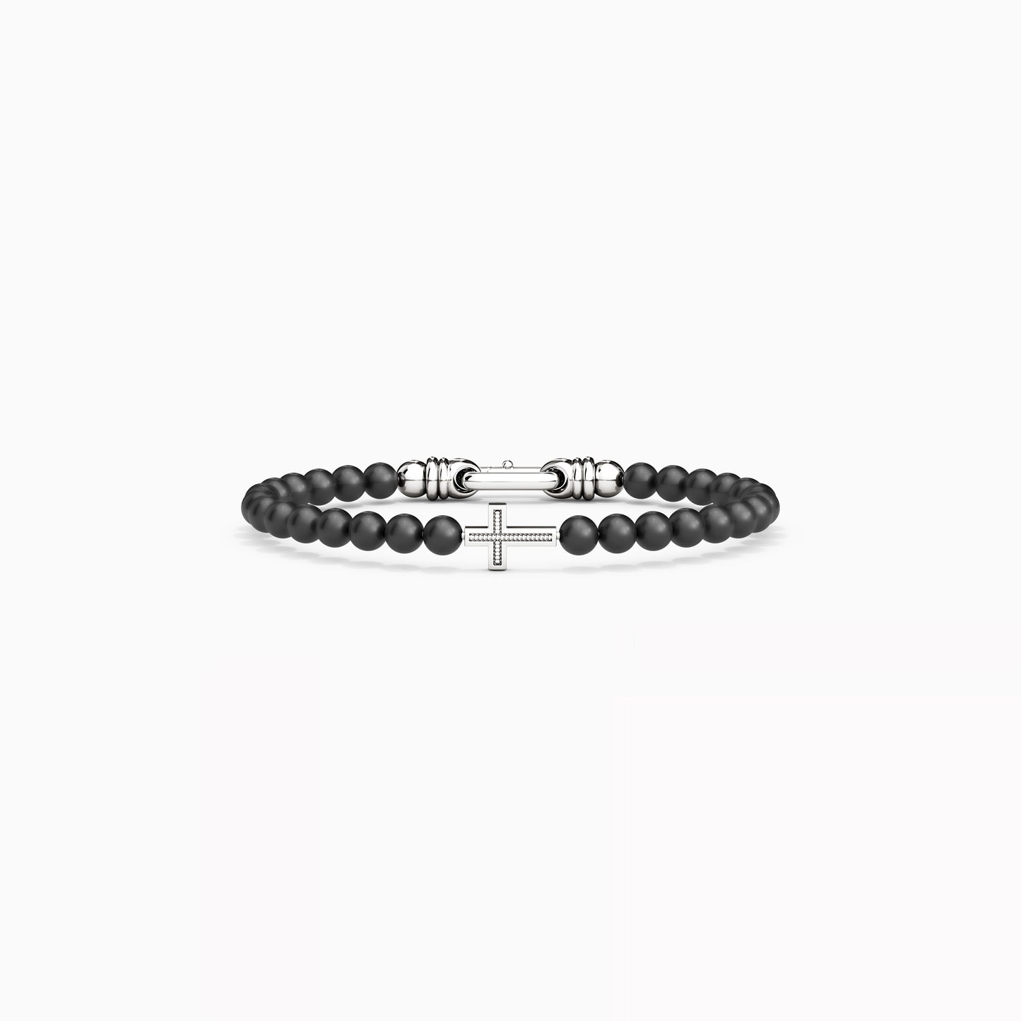 Cross Bracelet in Sterling Silver With 6mm Onyx Beads