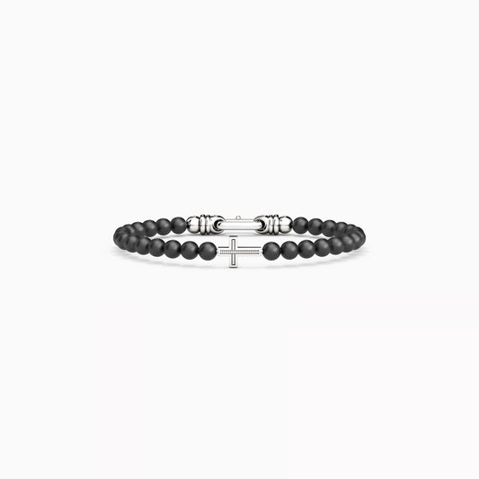 Cross Bracelet in Sterling Silver With 6mm Onyx Beads