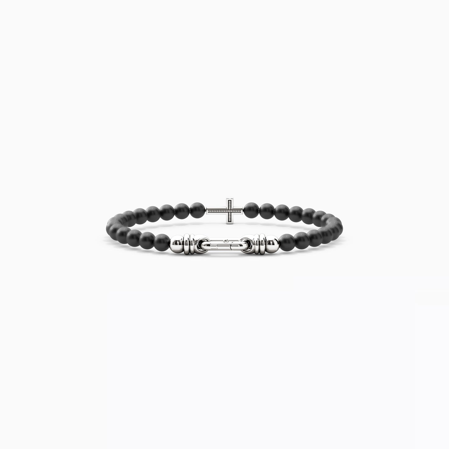 Cross Bracelet in Sterling Silver With 6mm Onyx Beads