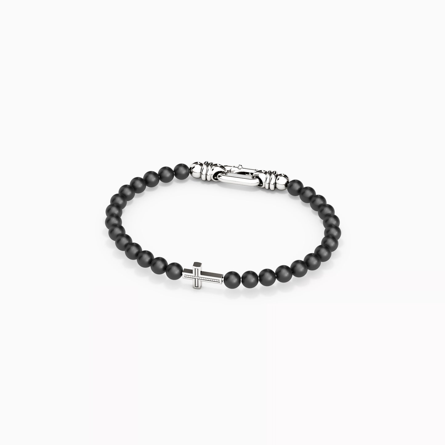 Cross Bracelet in Sterling Silver With 6mm Onyx Beads
