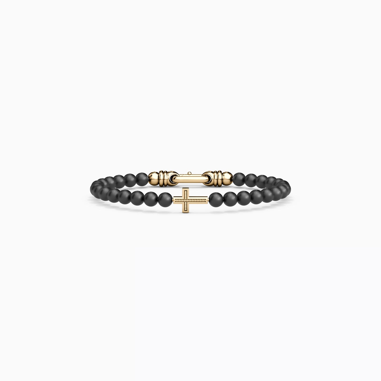 Cross Bracelet in 14K Gold With 6mm Onyx Beads