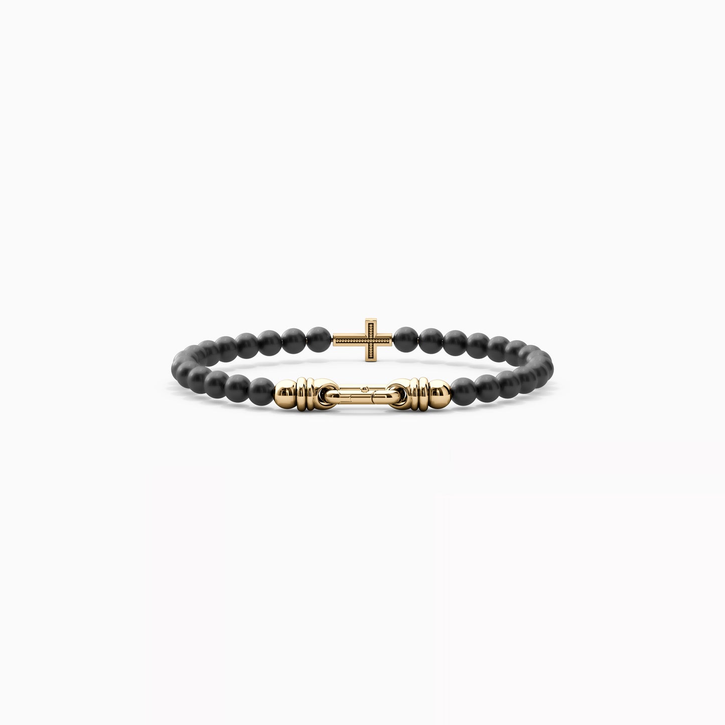 Cross Bracelet in 14K Gold With 6mm Onyx Beads