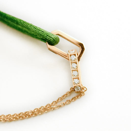 Gold Chain with Satin Lanyard Bracelet 18K Gold | Diamonds