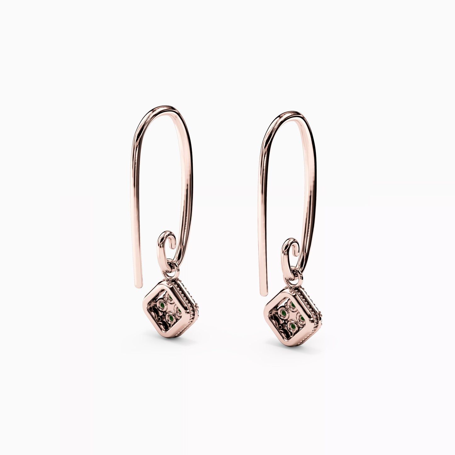 Shared Prong Drop Earrings in 14K Gold With Emeralds And Diamonds