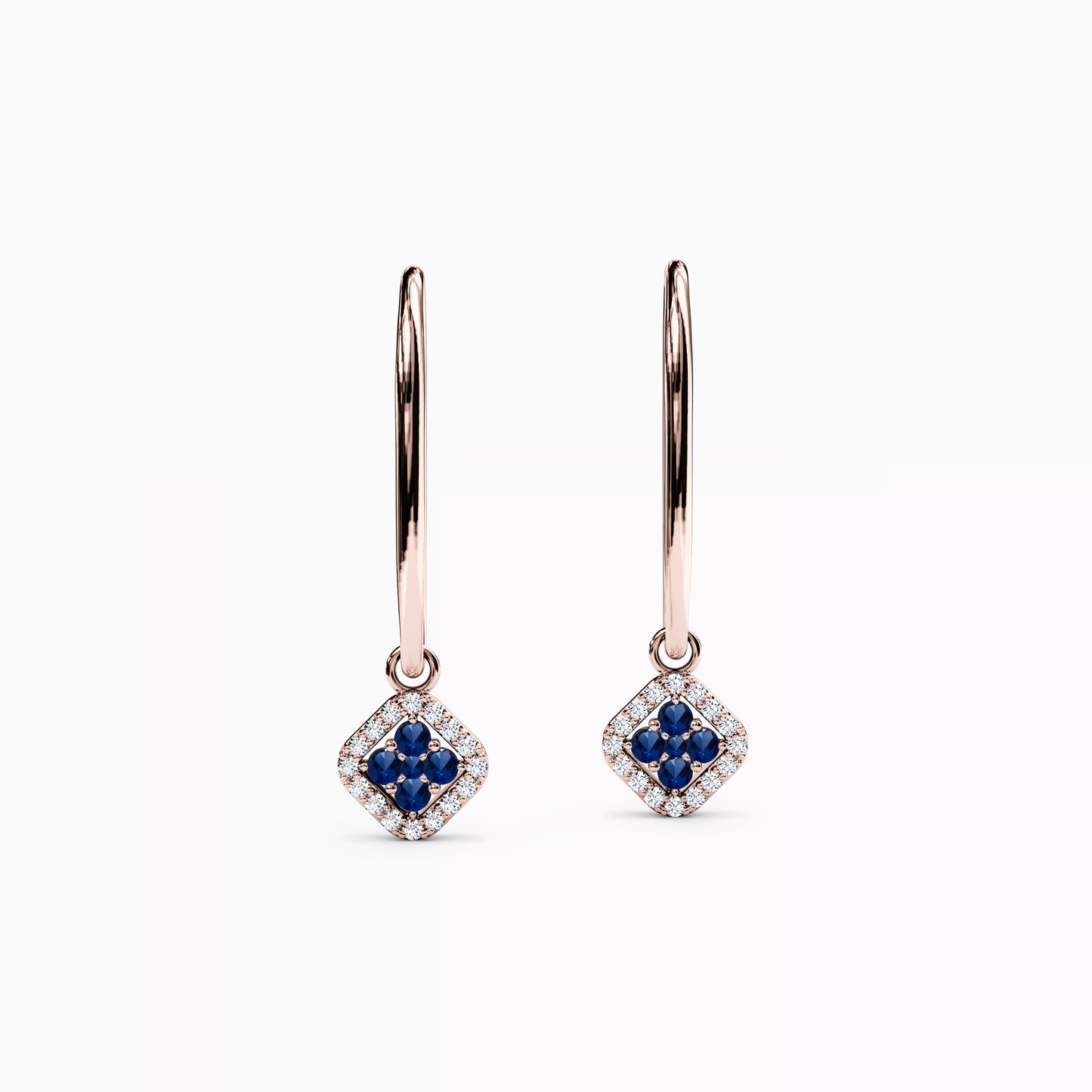 Shared Prong Drop Earrings in 14K Gold With Sapphires And Diamonds