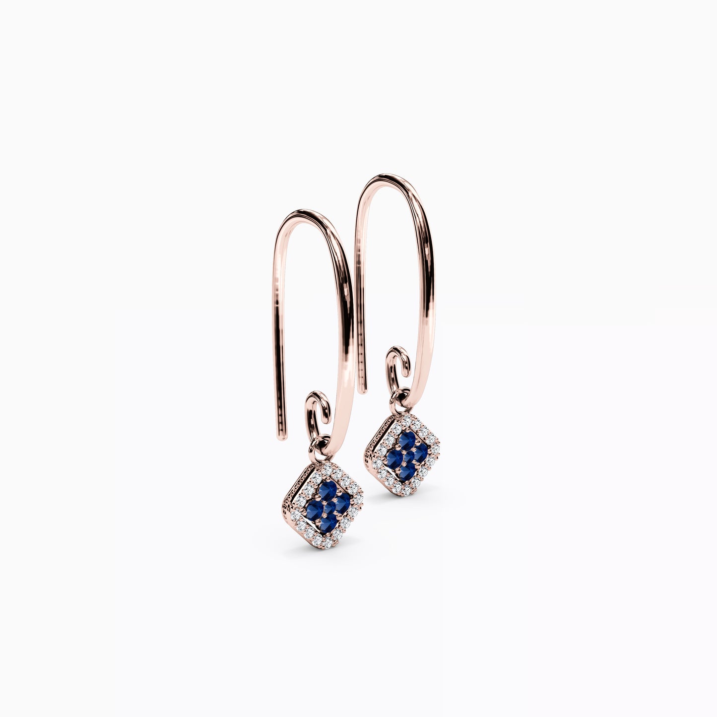 Shared Prong Drop Earrings in 14K Gold With Sapphires And Diamonds