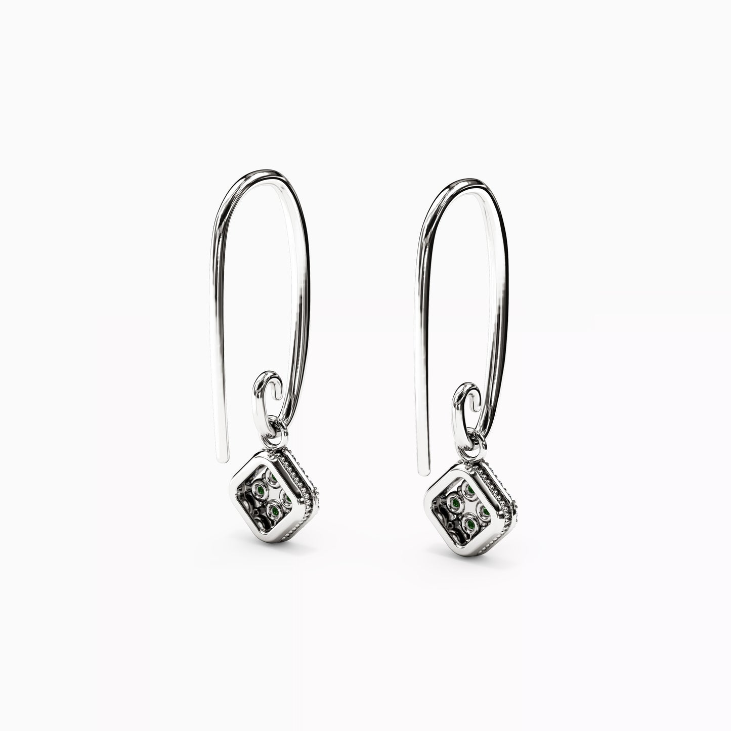 Shared Prong Drop Earrings in 14K Gold With Emeralds And Diamonds