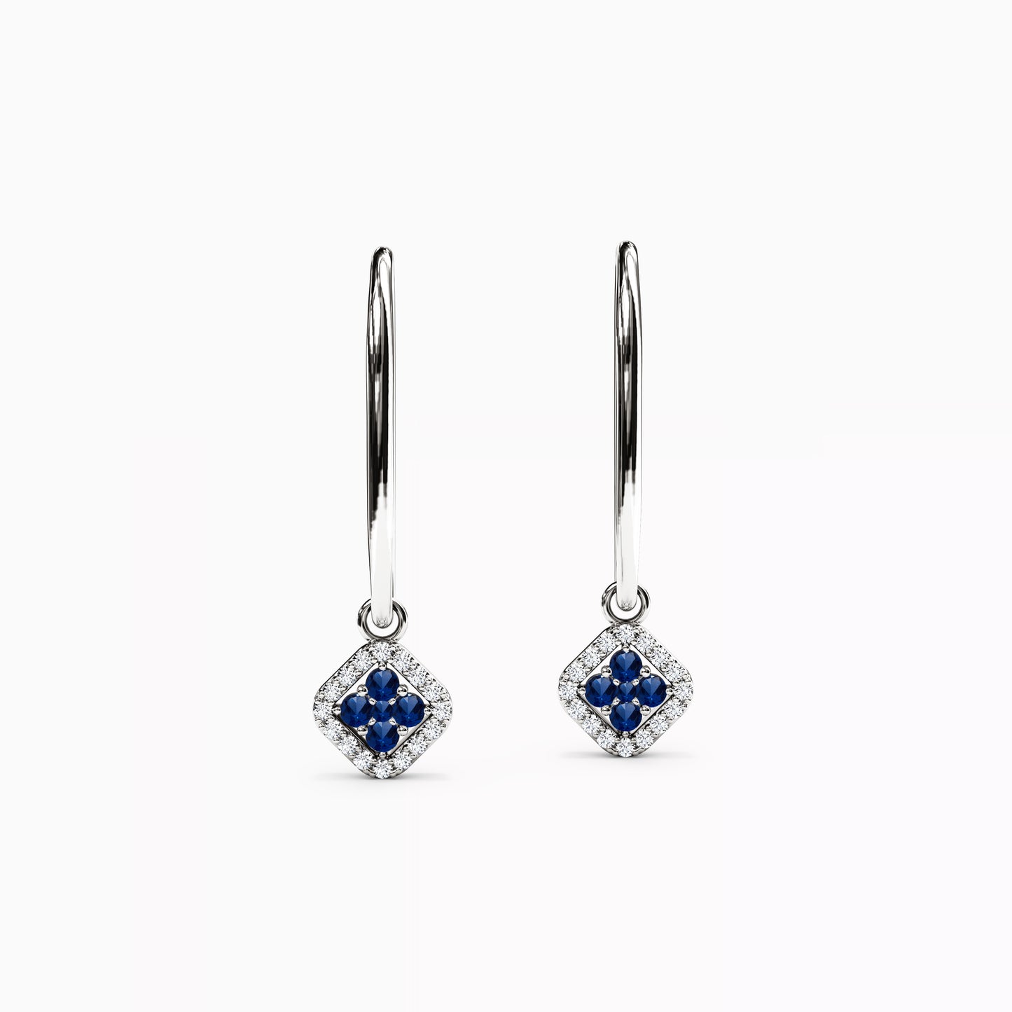 Shared Prong Drop Earrings in 14K Gold With Sapphires And Diamonds
