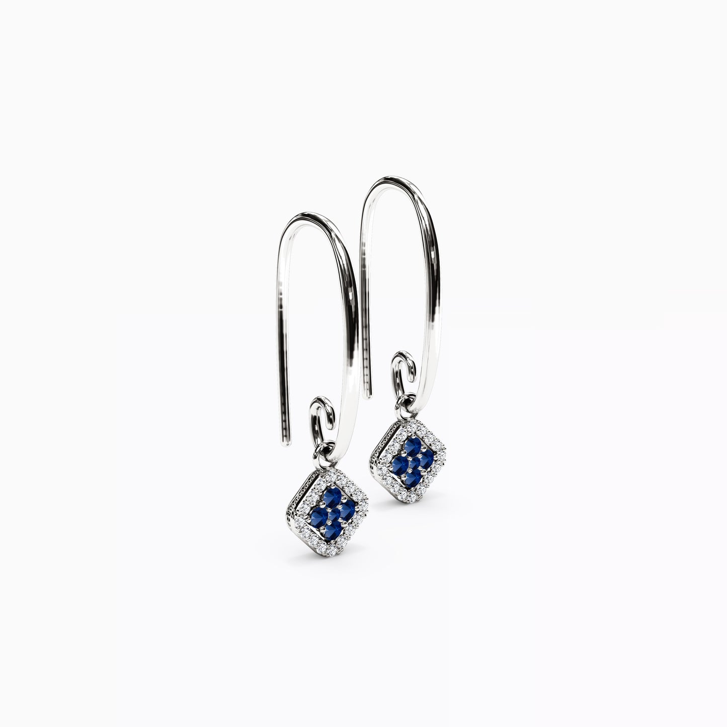 Shared Prong Drop Earrings in 14K Gold With Sapphires And Diamonds