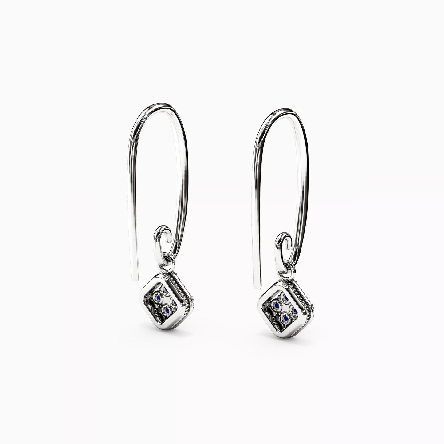 Shared Prong Drop Earrings in 14K Gold With Sapphires And Diamonds