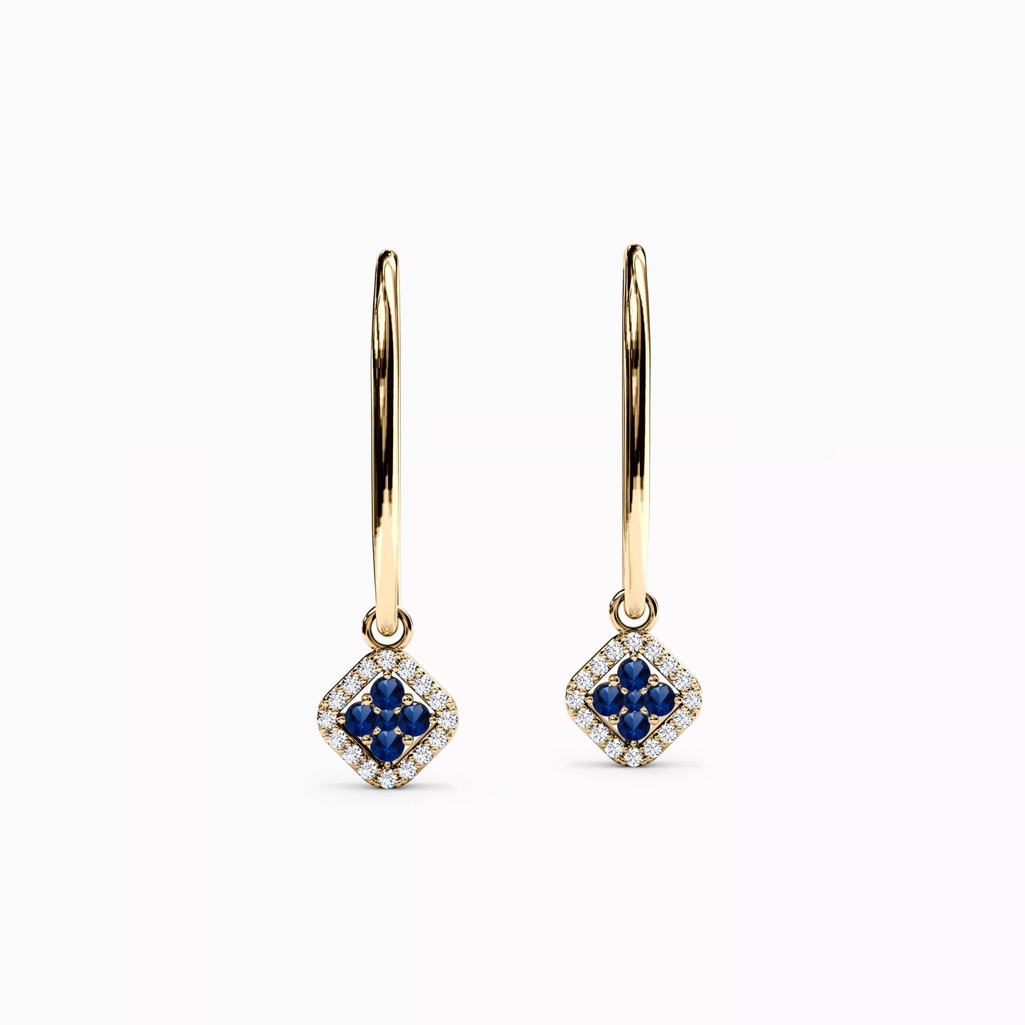 Shared Prong Drop Earrings in 14K Gold With Sapphires And Diamonds