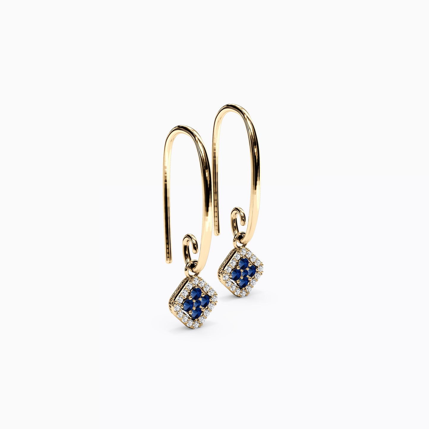 Shared Prong Drop Earrings in 14K Gold With Sapphires And Diamonds
