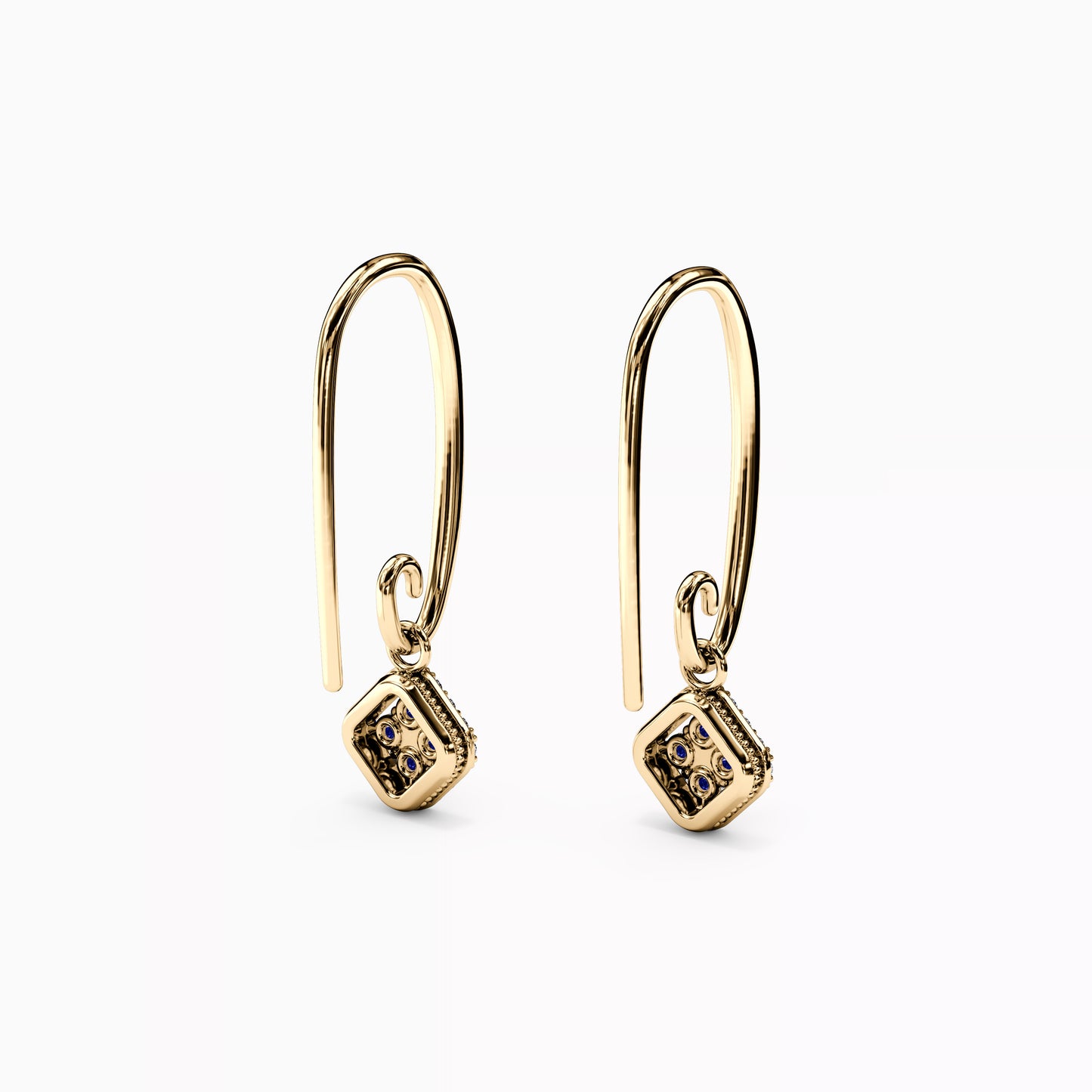 Shared Prong Drop Earrings in 14K Gold With Sapphires And Diamonds