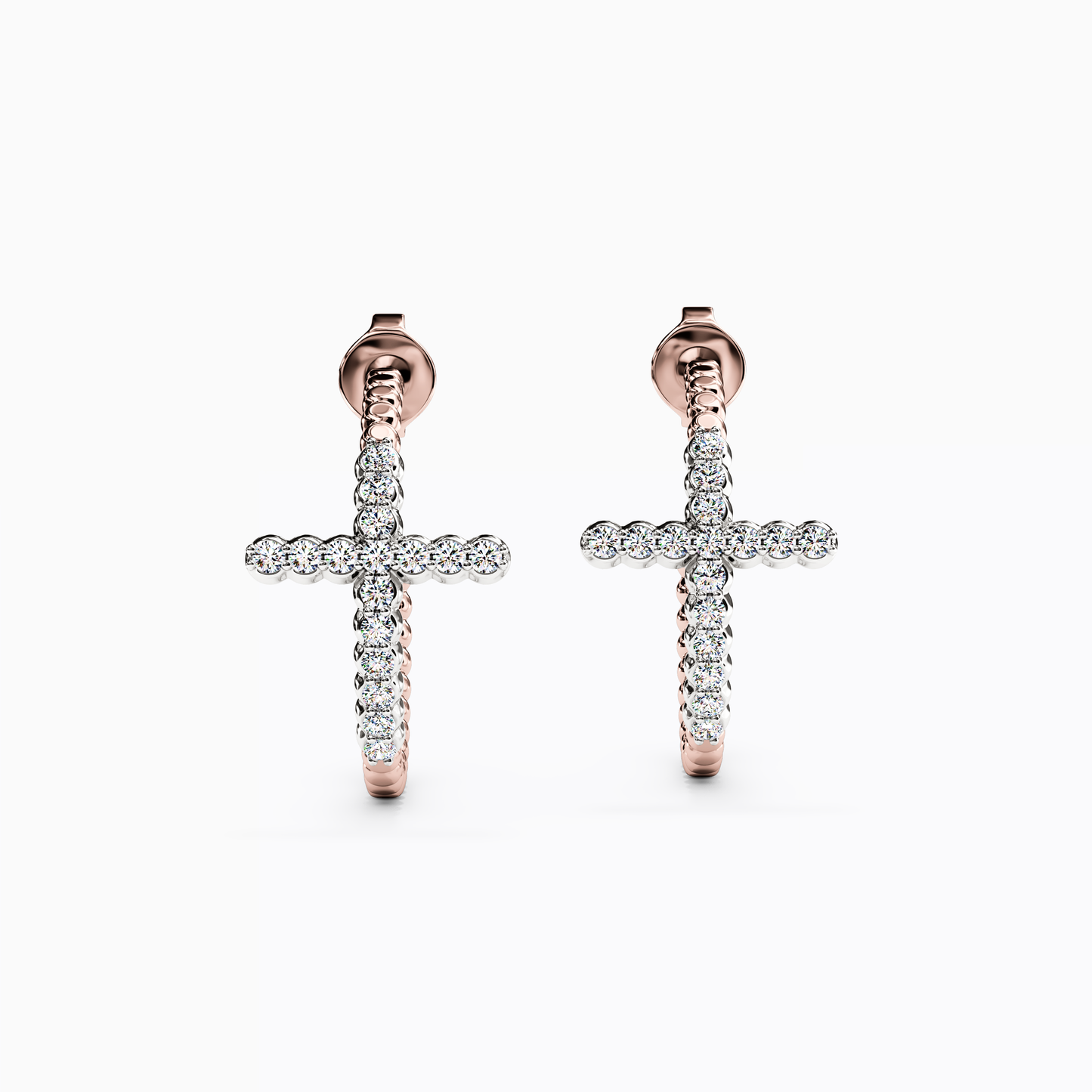 Two-Tone Shared Prong Hoop Earrings in 14K Gold And Platinum With Diamonds
