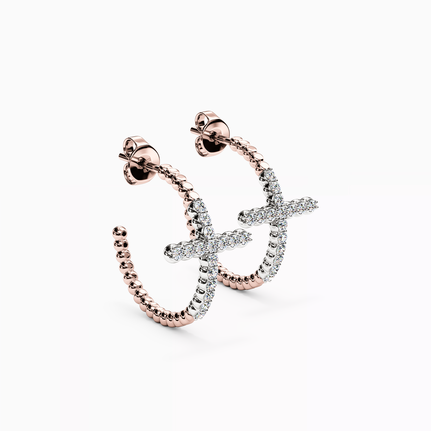 Two-Tone Shared Prong Hoop Earrings in 14K Gold And Platinum With Diamonds