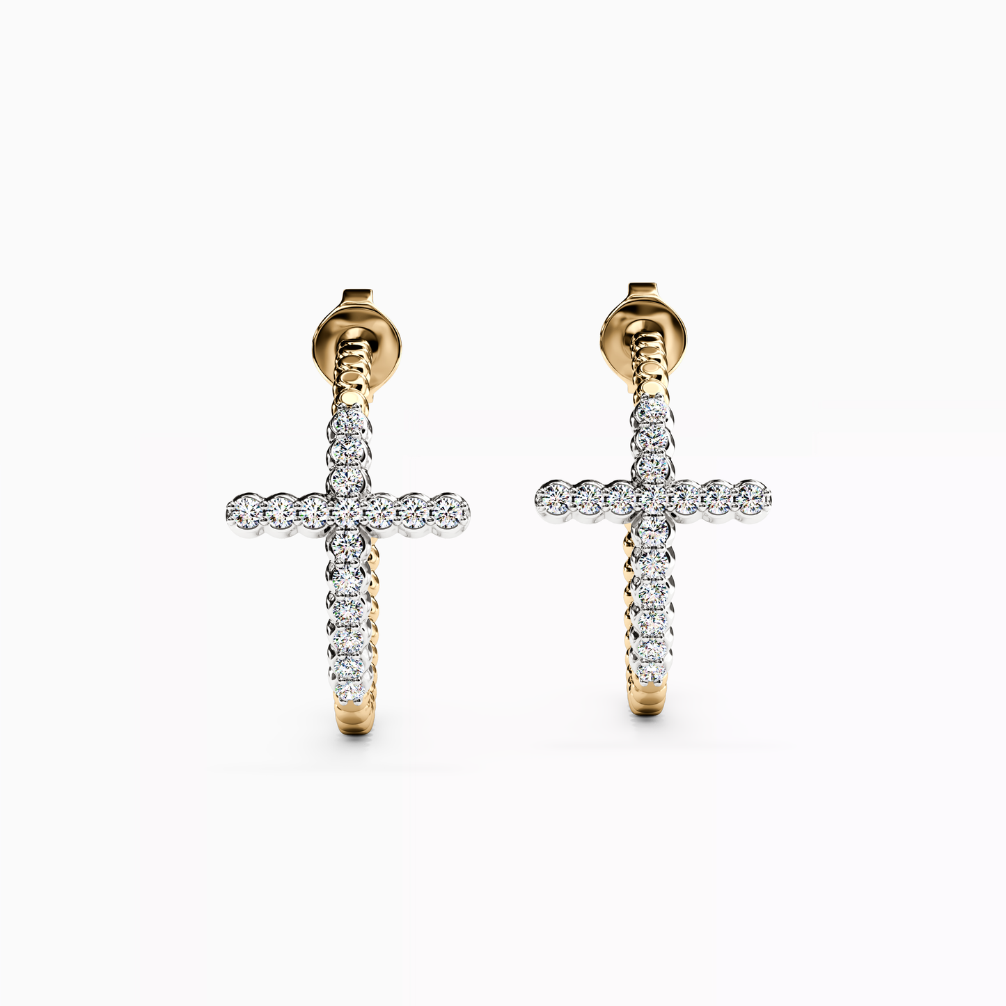Two-Tone Shared Prong Hoop Earrings in 14K Gold And Platinum With Diamonds