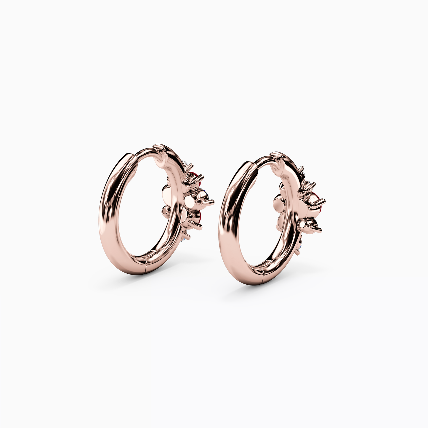 Hoop Earrings in 14K Gold With Rubies And Diamonds