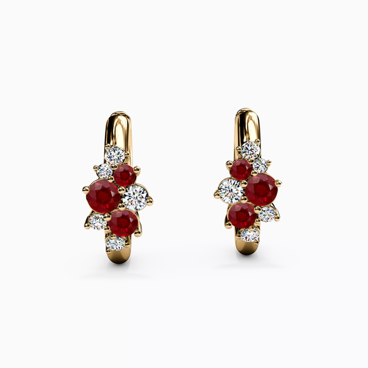 Hoop Earrings in 14K Gold With Rubies And Diamonds