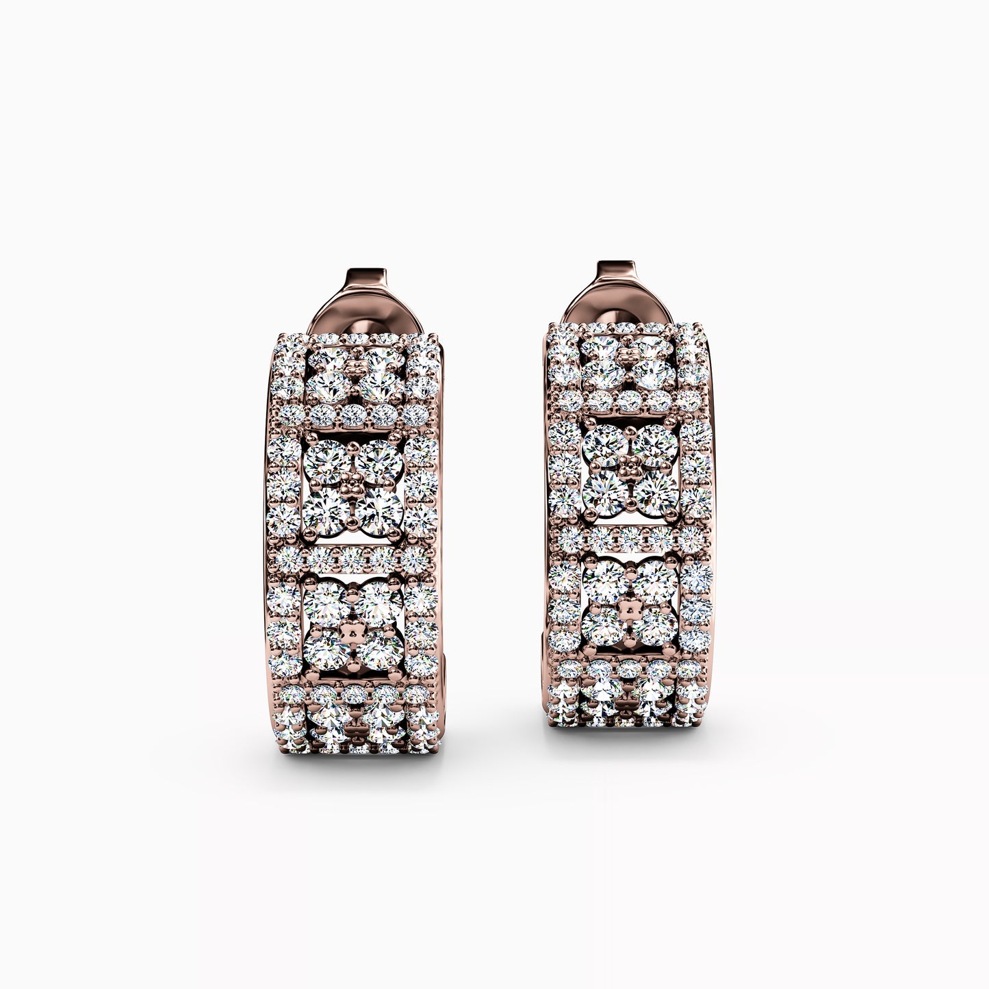 Shared Prong Detailed Edge Half-Hoop Earrings in 14K Gold With Diamonds