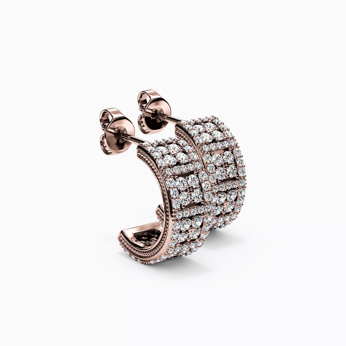 Shared Prong Detailed Edge Half-Hoop Earrings in 14K Gold With Diamonds