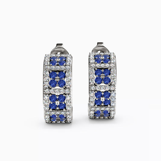 Shared Prong Detailed Edge Half-Hoop Earrings in 14K Gold With Sapphires And Diamonds