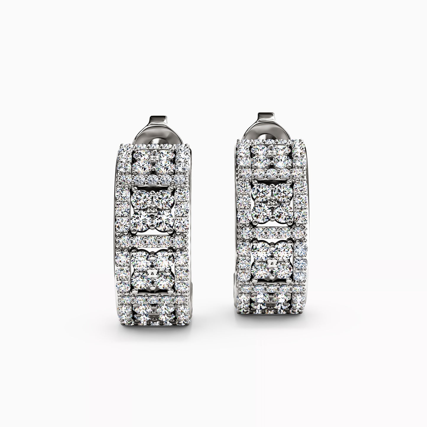 Shared Prong Detailed Edge Half-Hoop Earrings in 14K Gold With Diamonds