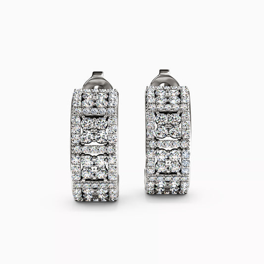Shared Prong Detailed Edge Half-Hoop Earrings in 14K Gold With Diamonds