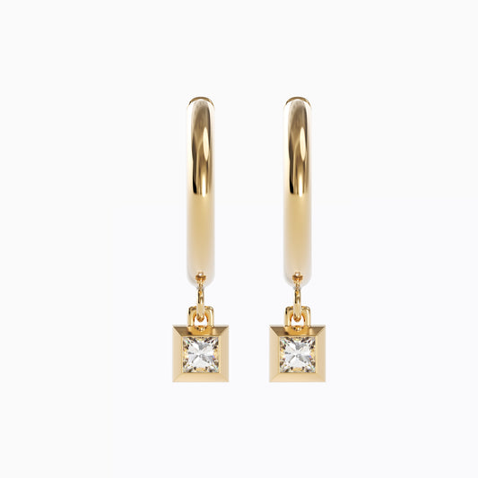 Geometric Drop Hoop Earrings in 18K Yellow Gold with Diamonds
