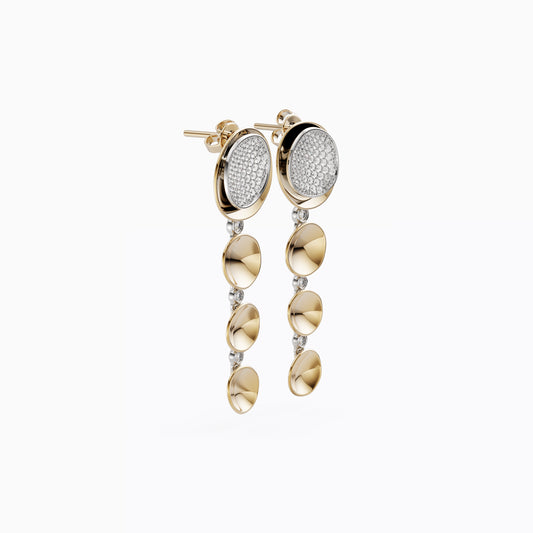 Layered Stud Drop Earrings in 18K Gold and Platinum with Diamonds