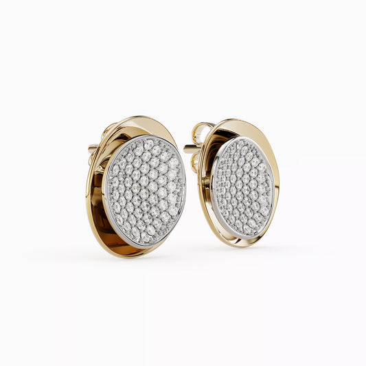 Layered Stud Earrings in 18K Gold and Platinum with Diamond Pavé