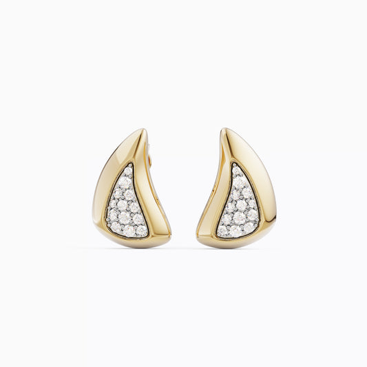 Crescent Earrings in 18K Gold and Platinum with Diamond Pavé