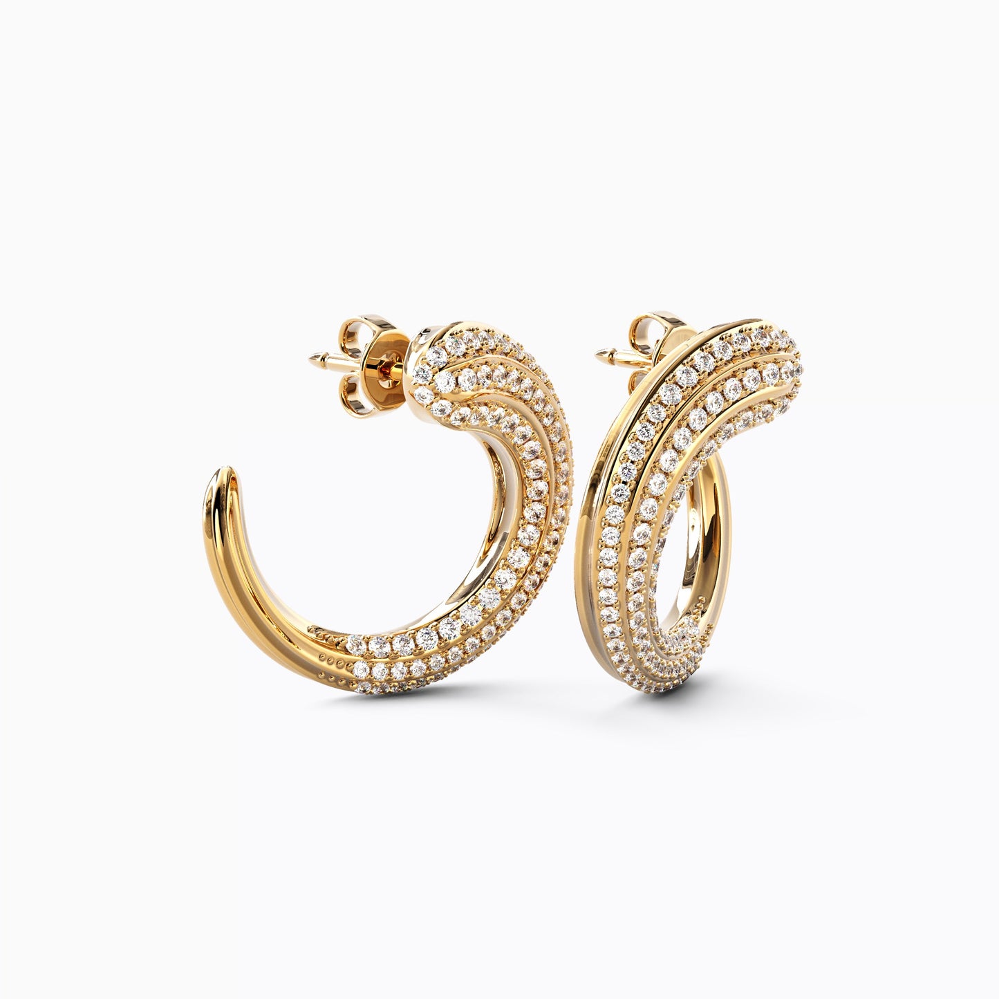Carved Hoop Earrings in 18 Karat Gold with Diamonds