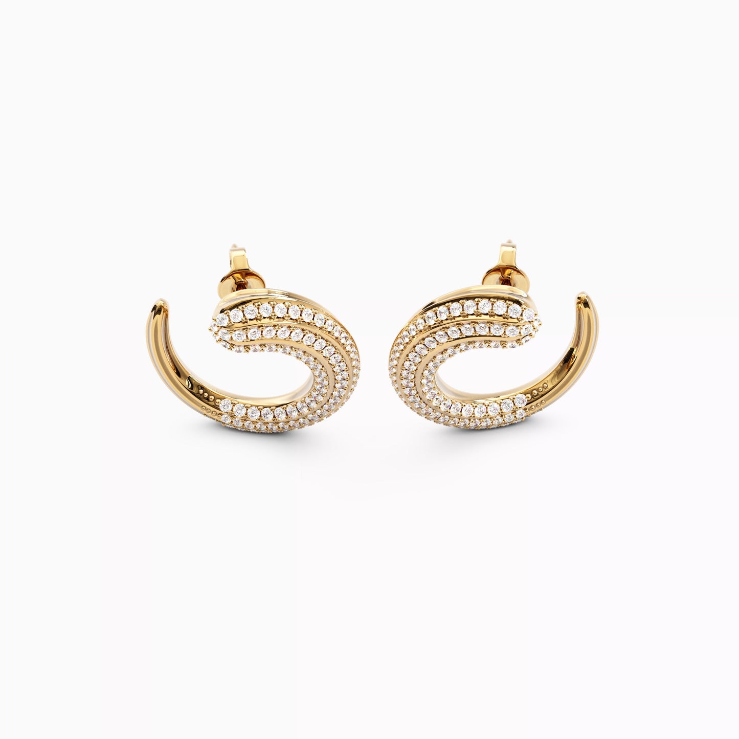Carved Hoop Earrings in 18 Karat Gold with Diamonds