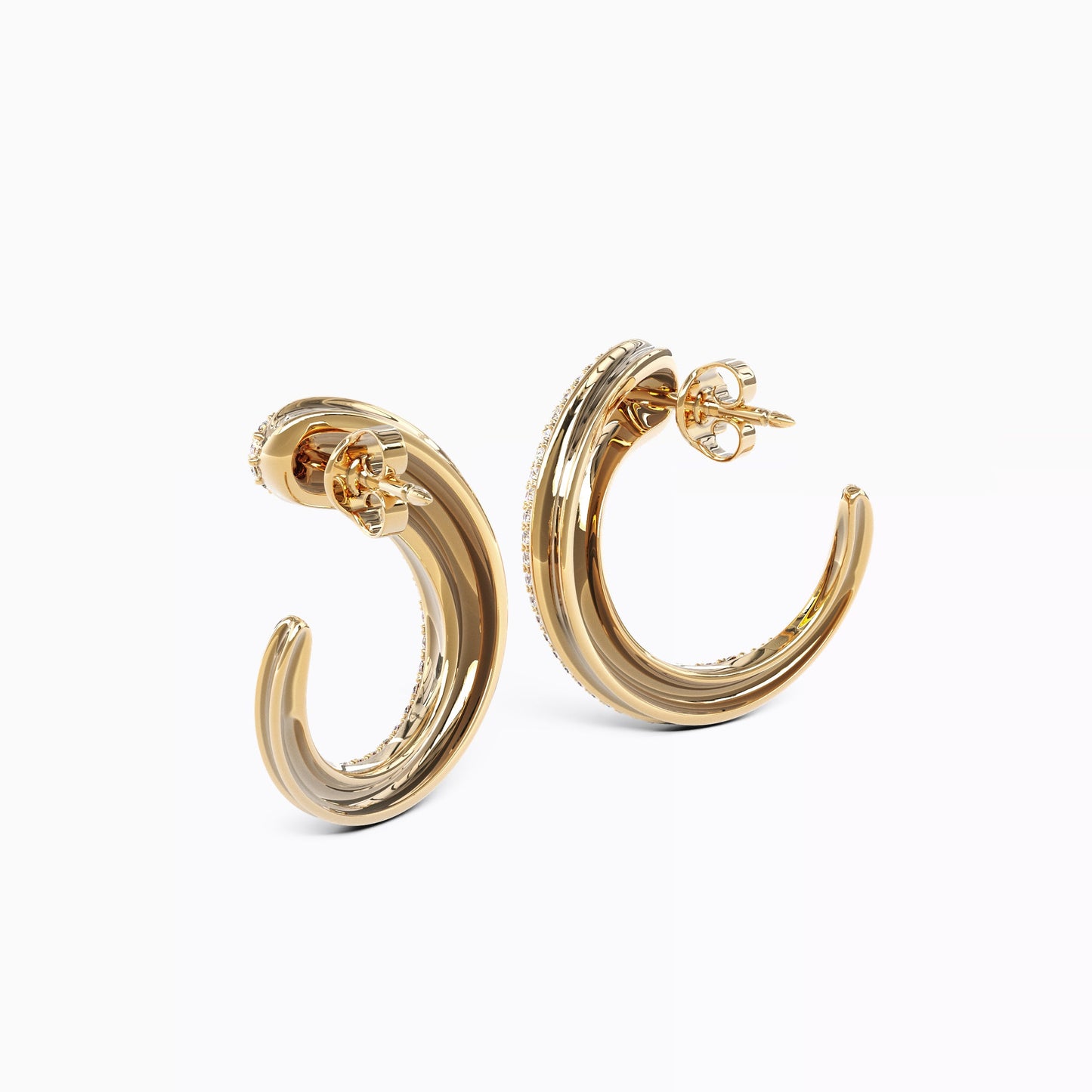 Carved Hoop Earrings in 18 Karat Gold with Diamonds