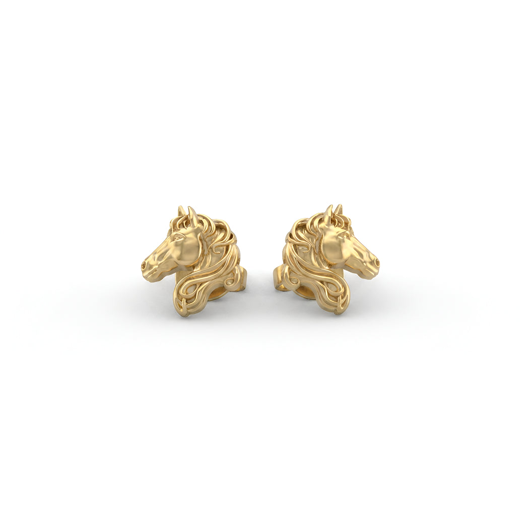 Horse Head Stud Earrings | 14K Yellow Gold