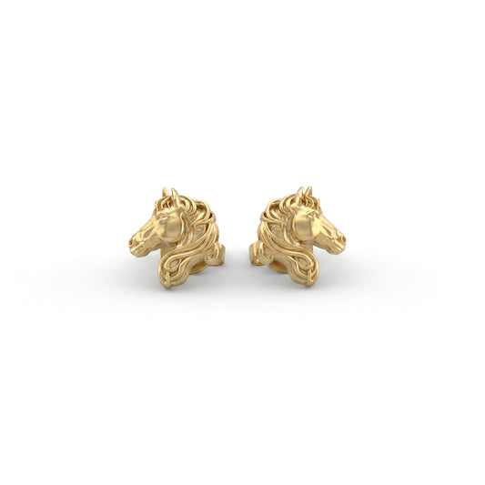 Horse Head Stud Earrings | 14K Yellow Gold