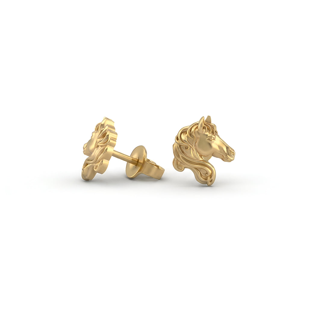 Horse Head Stud Earrings | 14K Yellow Gold